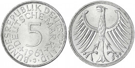 Kursmünzen
5 Deutsche Mark Silber 1951-1974
1961 J. prägefrisch. Jaeger 387.