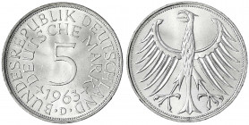 Kursmünzen
5 Deutsche Mark Silber 1951-1974
1963 D. fast Stempelglanz, Prachtexemplar. Jaeger 387.