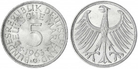 Kursmünzen
5 Deutsche Mark Silber 1951-1974
1963 G. fast Stempelglanz. Jaeger 387.