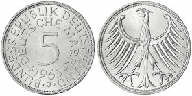 Kursmünzen
5 Deutsche Mark Silber 1951-1974
1963 J. fast Stempelglanz, Prachtexemplar. Jaeger 387.