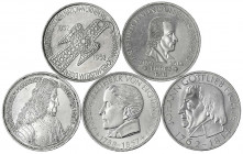 Gedenkmünzen
5 Deutsche Mark, Silber, 1952-1979
Die ersten fünf Gedenkmünzen 1952 bis 1964, Germanisches Museum, Schiller, Markgraf v. Baden, Eichen...
