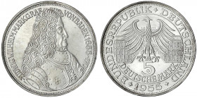 Gedenkmünzen
5 Deutsche Mark, Silber, 1952-1979
Markgraf von Baden 1955 G. Polierte Platte, selten. Jaeger 390.