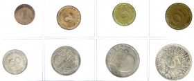 Kursmünzensätze
1 Pfennig - 5 Deutsche Mark, 1964-2001
1965 G. Offen in nicht originaler Plastikfolie.
Polierte Platte, teils leicht angelaufen