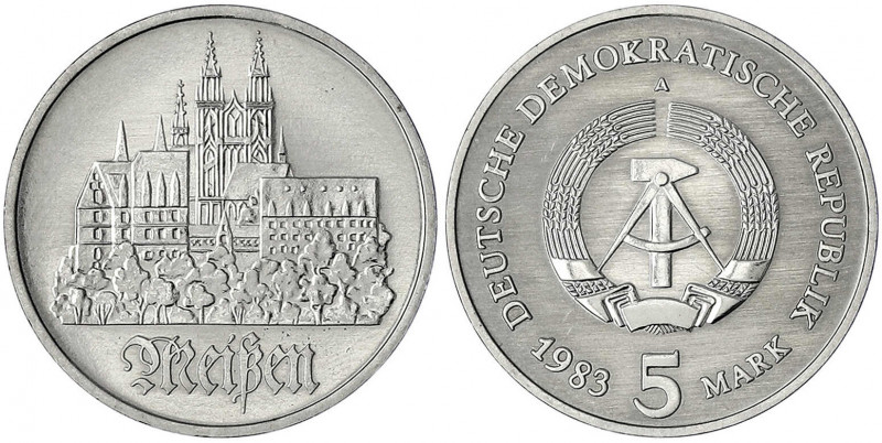 Gedenkmünzen der DDR
5 Mark 1983 A, Meißen. Randschrift läuft links herum.
Ste...