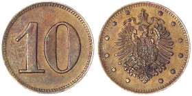 Kaiserreich
Reichskleinmünzen
10 (Pfennig) Probe o.J. und ohne Mzz. Kl. Adler im Sternkreis/Grosse Wertziffer im Punktkreis. Kupfer. 18,0 mm, 1,82 g...
