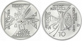 Bundesrepublik Deutschland
Probe v. Victor Huster zu 10 DM in Silber 1990. 800 Jahre Deutscher Orden. Glatter Rand mit Nummerierung 56/112. 34 mm, 25...
