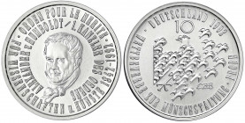 Bundesrepublik Deutschland
Probe v. Victor Huster zu 10 DM in Silber 1992. Pour le Merite/Humboldt. Glatter Rand mit Nummerierung 14/120. 34 mm, 23,6...