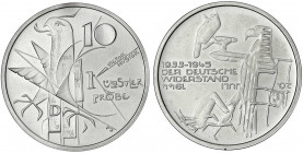 Bundesrepublik Deutschland
Probe v. Victor Huster zu 10 DM in Silber 1994. Widerstand. Glatter Rand mit Nummerierung 16/88. 34 mm, 22,24 g. Auflage n...