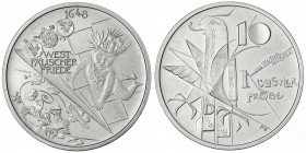 Bundesrepublik Deutschland
Probe v. Victor Huster zu 10 DM in Silber 1998. Westfälischer Friede. Glatter Rand mit Punzen Pn und 925. 34 mm, 22,51 g. ...