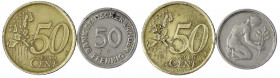 Bundesrepublik Deutschland
2 Stück: 50 Cent mit 2 X Wertseite o.J. (ab 2002). Adlerseite (fast unsichtbar) augedreht und durch 2. Wertseite ersetzt (...