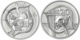 Bundesrepublik Deutschland
Probe v. Victor Huster zu 20 Euro in Silber in Übergröße 2002. Museumsinsel. Glatter Rand mit Nummerierung 59/70. 45 mm, 5...