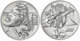 Bundesrepublik Deutschland
Probe v. Victor Huster zu 10 Euro in Silber 2004. Erweiterung der EU. Glatter Rand mit Nummerierung 14/151. 36 mm, 29,97 g...