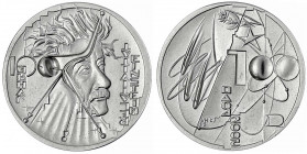 Bundesrepublik Deutschland
Probe v. Victor Huster zu 100 Euro in Silber 2005. Einstein/Relativitätstheorie. Glatter Rand, Nummerierung 2/30. 26 mm, 1...