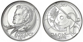 Bundesrepublik Deutschland
Probe v. Victor Huster zu 10 Euro in Silber 2006. Mozart. Glatter Rand, Nummerierung 20/144. 36 mm, 30,41 g. Auflage nur 1...