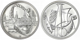 Bundesrepublik Deutschland
Probe v. Victor Huster zu 10 Euro in Silber 2006. Städtehanse. Glatter Rand, Nummerierung 37/66. 36 mm, 30,15 g. Auflage n...