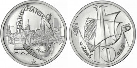 Bundesrepublik Deutschland
Probe v. Victor Huster zu 10 Euro in Silber Piedfort 2006. Städtehanse. Glatter Rand, Nummerierung 12/22. 36 mm, 43,11 g. ...