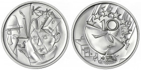 Bundesrepublik Deutschland
Probe v. Victor Huster zu 10 Euro in Silber 2008. Franz Kafka. Glatter Rand, Nummerierung 14/70. 36 mm, 30,13 g. Auflage n...