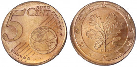 Bundesrepublik Deutschland
5 Euro-Cent 2019 D. Geprägt auf 2-Cent-Ronde (mit Randrille), jedoch durch Prägedruck verbreitert. 3,03 g.
prägefrisch, s...