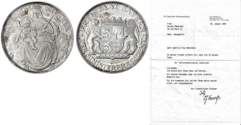 Deutschland
BRD, seit 1948
Silberne Patrona-Bavariae-Medaille, 1. Fassung. Ver...