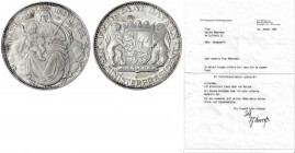 Deutschland
BRD, seit 1948
Silberne Patrona-Bavariae-Medaille, 1. Fassung. Verliehen zum 95. Geburtstag, hier mit Gratulationsschreiben vom 28. Janu...