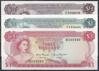 Ausland
Bahamas
3 Scheine zu 50 Cents, 1 u. 3 Dollar 1968-74. I. Pick 26a, 28a, 35a.