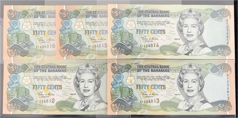 Ausland
Bahamas
5 X 1/2 Dollar 2001. Fortlaufende KN. A1234812 - A1234816.
I....