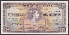 Ausland
Bermuda
5 Shillings 1.5.1957. I- bis II+ Pick 18b.