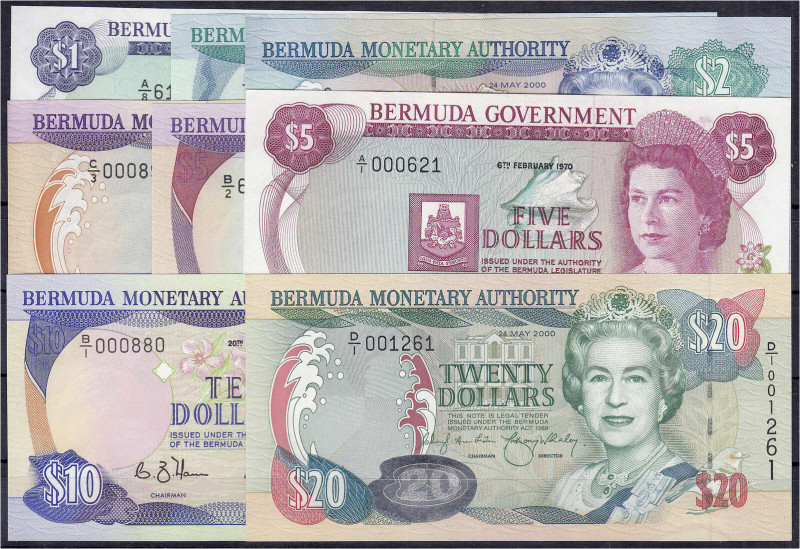 Ausland
Bermuda
8 Scheine zu 1, 2 X 2, 3 X 5, 10 u. 20 Dollars 1970-2000. I. P...