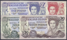 Ausland
Falklandinseln
4 Scheine zu 1, 5, 10 u. 20 Pounds 1984-2011. I. Pick 13, 14, 17, 18.