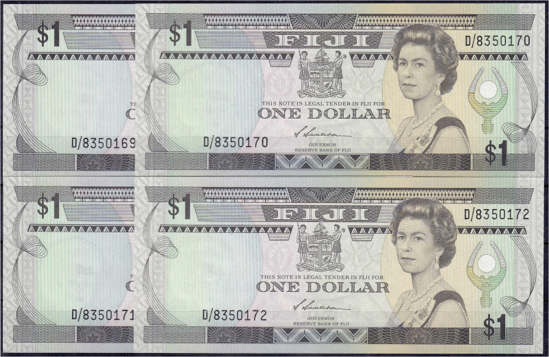 Ausland
Fidschi
4 X 1 Dollar o.D. (1987). Fortlaufende KN. D/8350169 - D/83501...