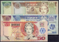 Ausland
Fidschi
5 Scheine zu 2, 5, 10, 20 u. 50 Dollars o.D. (1996-2002) I- Pick 97a, 98b, 104, 107, 108.