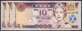 Ausland
Fidschi
3 X 10 Dollar o.D. (2002). Fortlaufende KN. BG079816 - BG079818
I. Pick 106a.