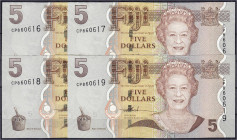 Ausland
Fidschi
4 X 5 Dollar o.D. (2007-2012). Fortlaufende KN. CP860616 - CP860619.
I-, Zählknick. Pick 110a.