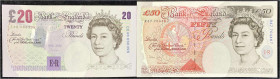 Ausland
Grossbritannien
2 Scheine zu 20 u. 50 Pounds o.D. (1999-2006) I bis I-, zwanzig Pounds wellig. Pick 388c, 390a.