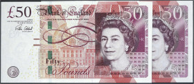 Ausland
Grossbritannien
2 X 50 Pounds 2011. Unterschrift: 1 X Chris Salomon u. 1 X Victoria Cleland.
I- Pick 393a,b.