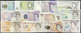 Ausland
Grossbritannien
Lot von 13 verschiedenen Banknoten zu 1 X 1, jeweils 4 X 5, 10 u. 20 Pounds ab 1970 bis 2016. unterschiedlich erhalten, meis...