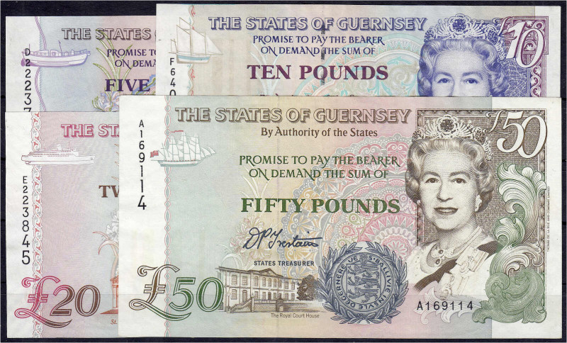 Ausland
Guernsey
4 Scheine zu 5, 10, 20 u. 50 Pounds 1995-1996. I- bis II+ Pic...