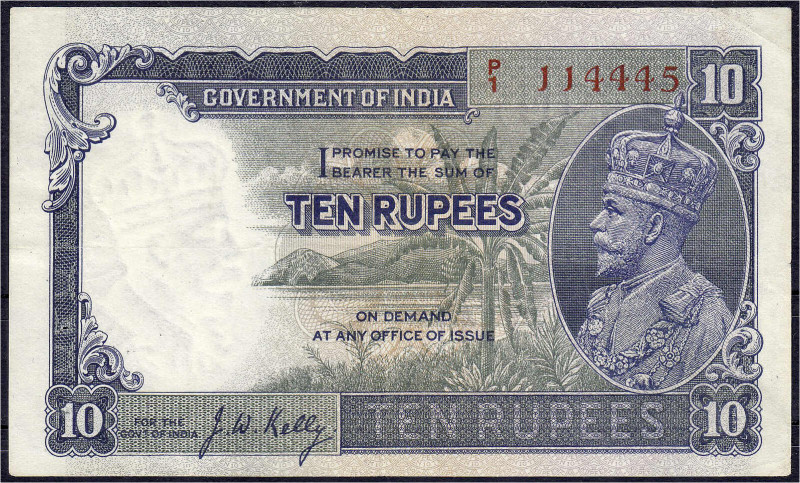 Ausland
Indien
10 Rupien o.D. Vs. Palme, See und Berge, Rs. Elefanten.
III, N...