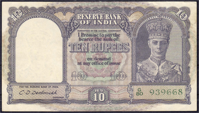 Ausland
Indien
10 Rupien o.D. (1943). Unterschrift C.D. Deshmukh.
II, kl. Nad...