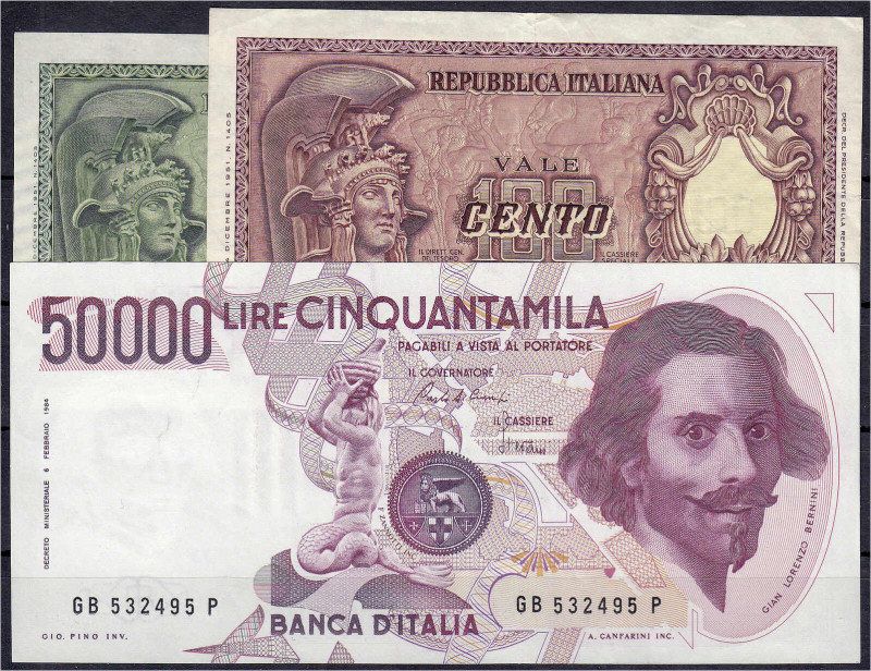 Ausland
Italien
50, 100 u. 50 Tsd. Lire 1951. u. 1984. II. Pick 91a, 92a, 113a...