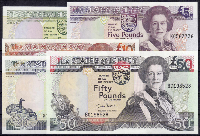 Ausland
Jersey
5 Scheine zu 1, 5, 10, 20 u. 50 Pounds o.D. (2000) I. Pick 26-3...