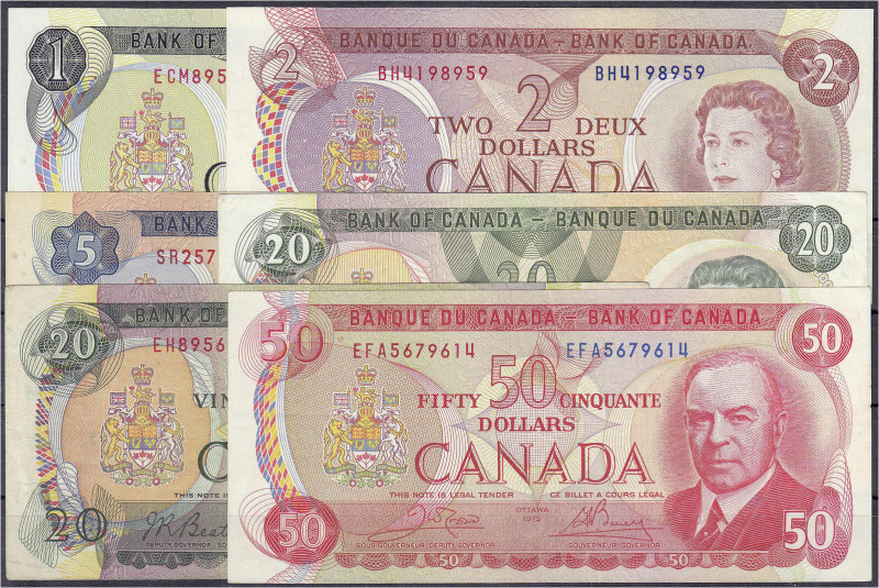Ausland
Kanada
6 Scheine zu 1, 2, 5, 2 X 20 u. 50 Dollars 1969-79. meist II. P...