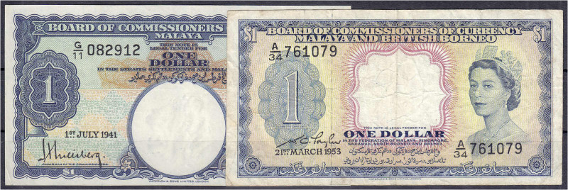 Ausland
Malaysia
2 versch. 1 Dollar Scheine 1.7.1941 u. 21.3.1953. II-III. Pic...
