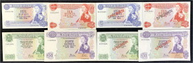 Ausland
Mauritius
Britische Verwaltung, 8 Scheine zu 2 X 5, 2 X 10, 2 X 25 und 2 X 50 Rupien o.D. (1967). Jeder Wert 1 X mit Aufdruck „SPECIMEN“ ins...