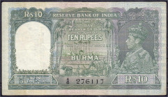 Ausland
Myanmar (Burma)
Reservebank von Indien, 10 Rupien o.D. (1938). III, kl. Nadelstiche. Pick 5.
