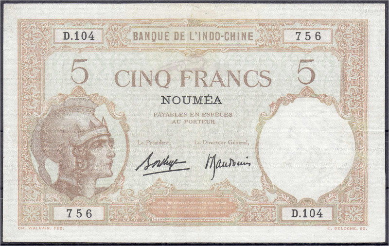 Ausland
Neukaledonien
5 Francs o.D. (1926). II- Pick 36b.