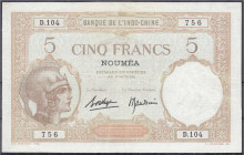 Ausland
Neukaledonien
5 Francs o.D. (1926). II- Pick 36b.