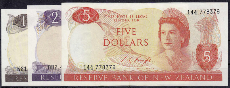 Ausland
Neuseeland
3 Scheine zu 1, 2, u. 5 Dollars o.D. (1967-81) I- Pick 163d...