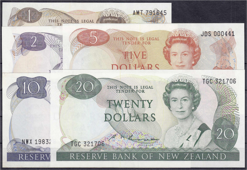 Ausland
Neuseeland
5 Scheine zu 1, 2, 5, 10 u. 20 Dollars o.D. (1981-92) I- Pi...