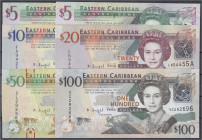 Ausland
Ostkaribik
6 Scheine zu 2 X 5, 10, 20, 50 u. 100 Dollars o.D. (1993-2012). I. Pick 26, 28, 48, 54.